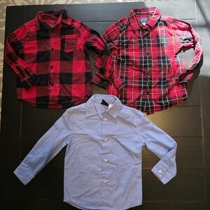 Lot Of 3 Boys Plaid and Striped Button Down Shirts Set 4 4t